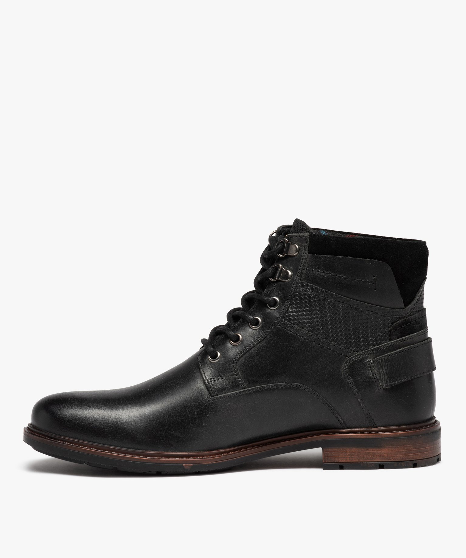 Boots homme dessus en cuir uni à lacets et bride à boucle ... noir | GEMO
