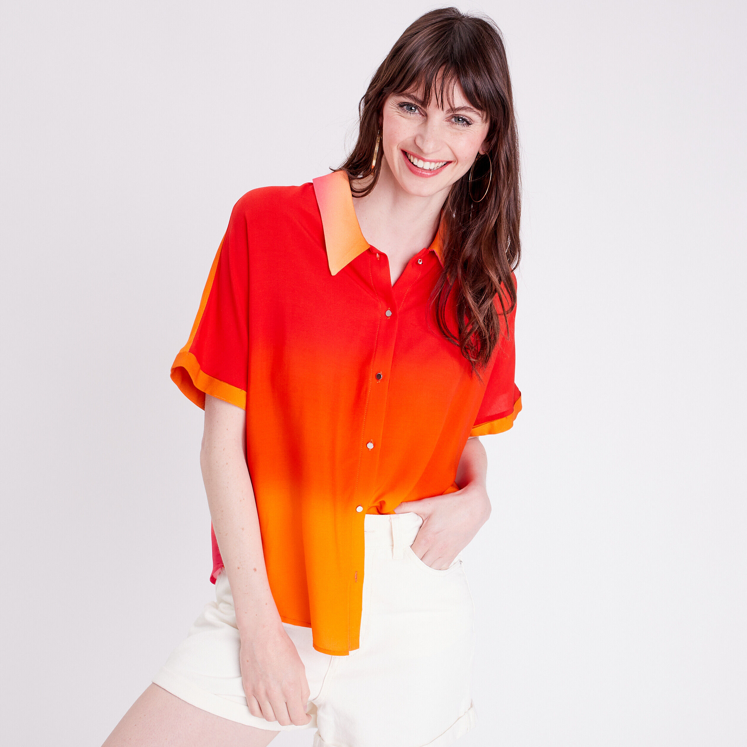 Chemise manches courtes orange femme | Cache Cache