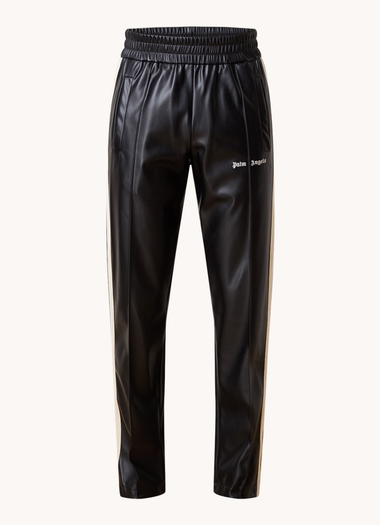 Pantaloni de trening din piele ecologică cu logo Palm Angels, cu talie conică pe picior