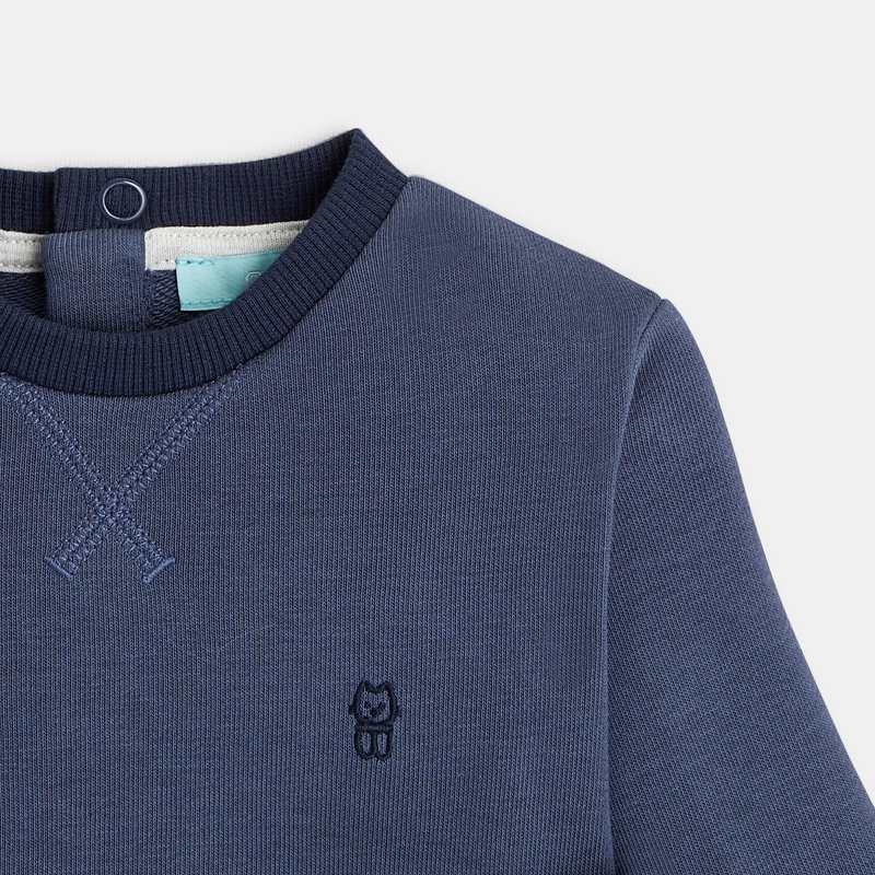 Sweat maille molleton uni bleu bébé garçon