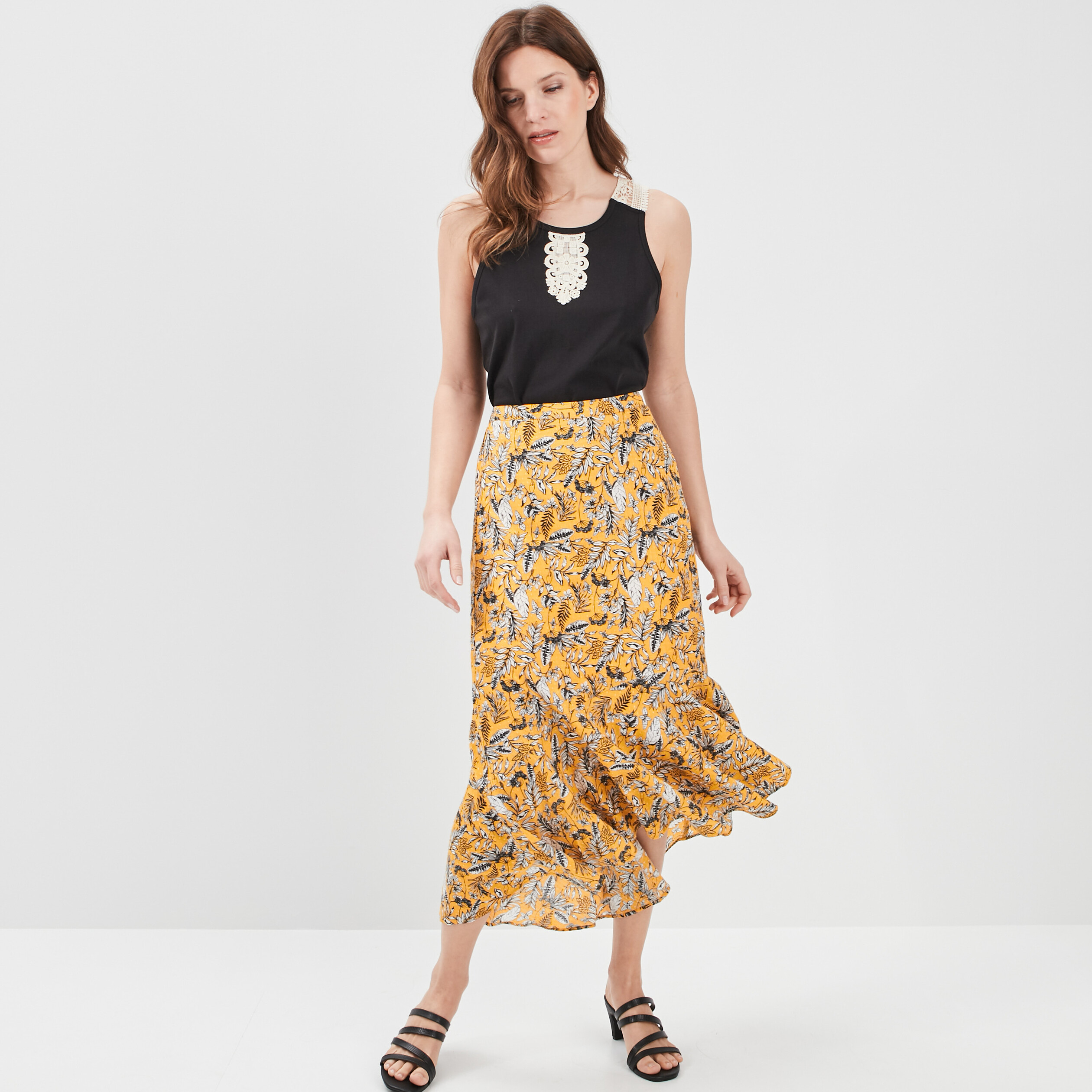 Débardeur empiècement broderie noir femme | La Halle