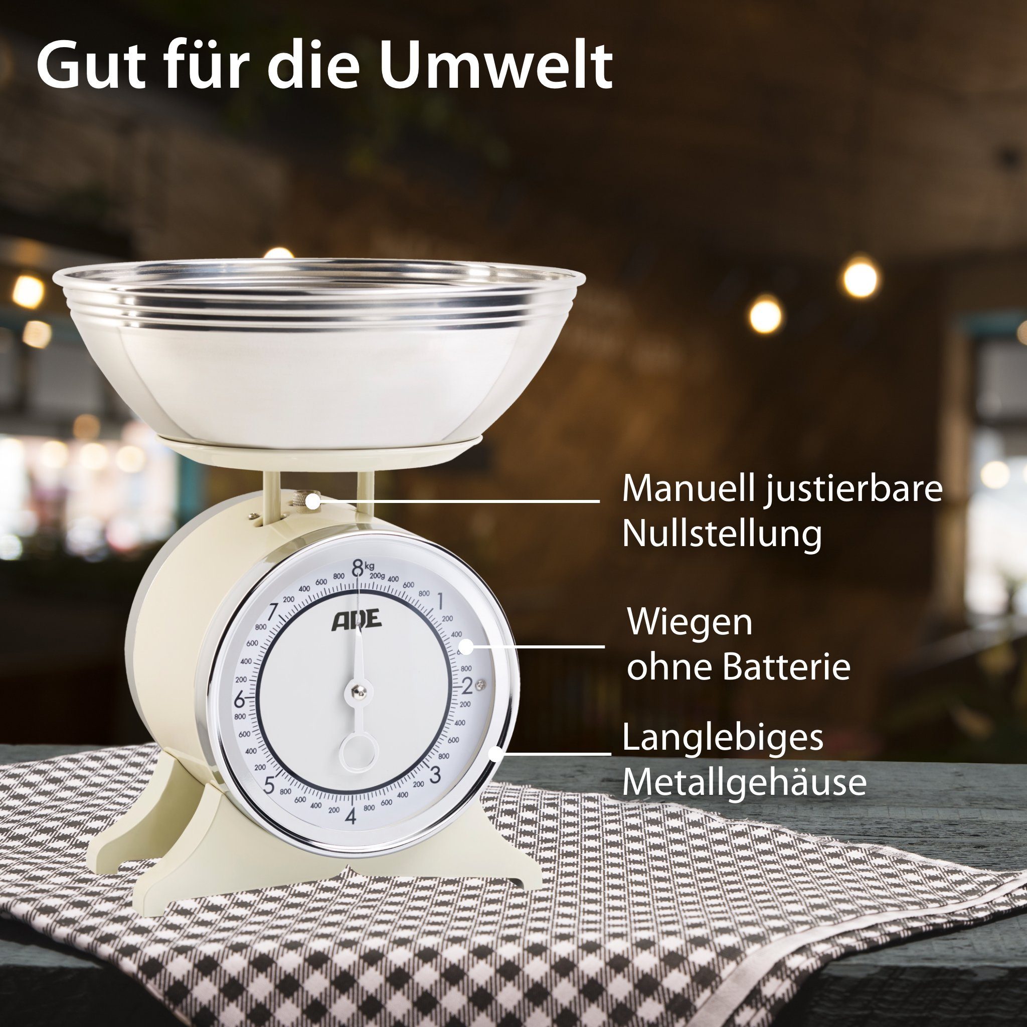 ADE Schüsselwaage KM1500, nostalgische Schüsselwaage im Retro-Design, Landhausstil