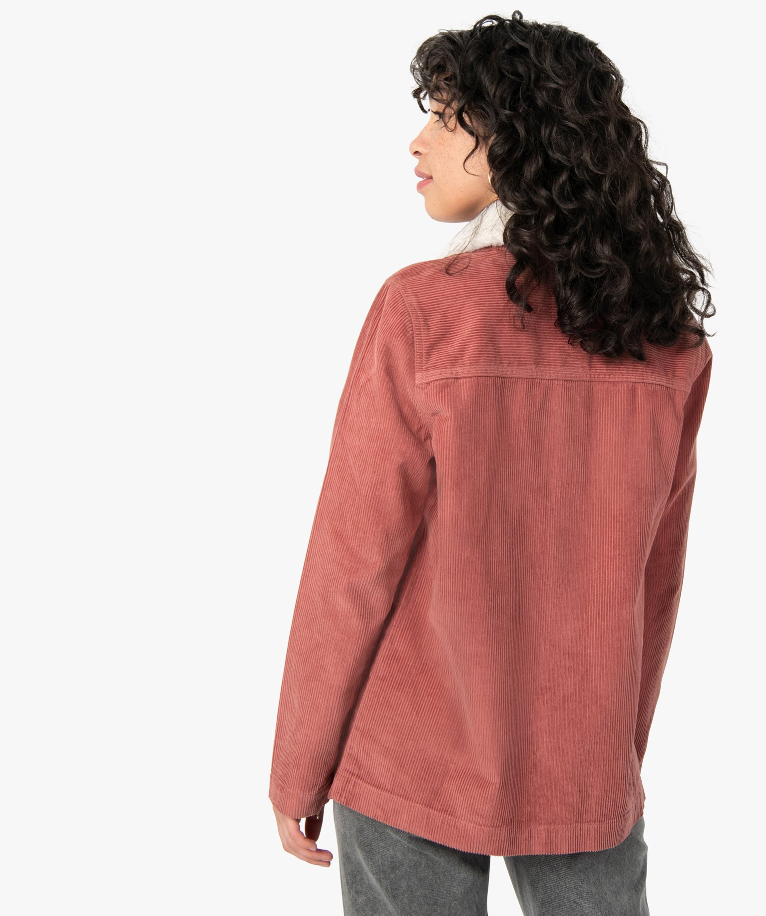 Blouson femme en velours ctelé avec col amovible rose | GEMO