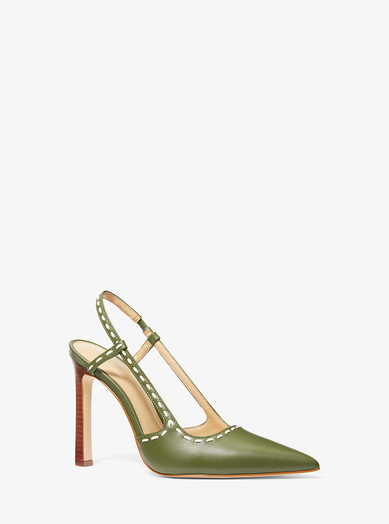 Alora Hand-Stitched Leather Slingback Pump - SMOKEY OLIVE