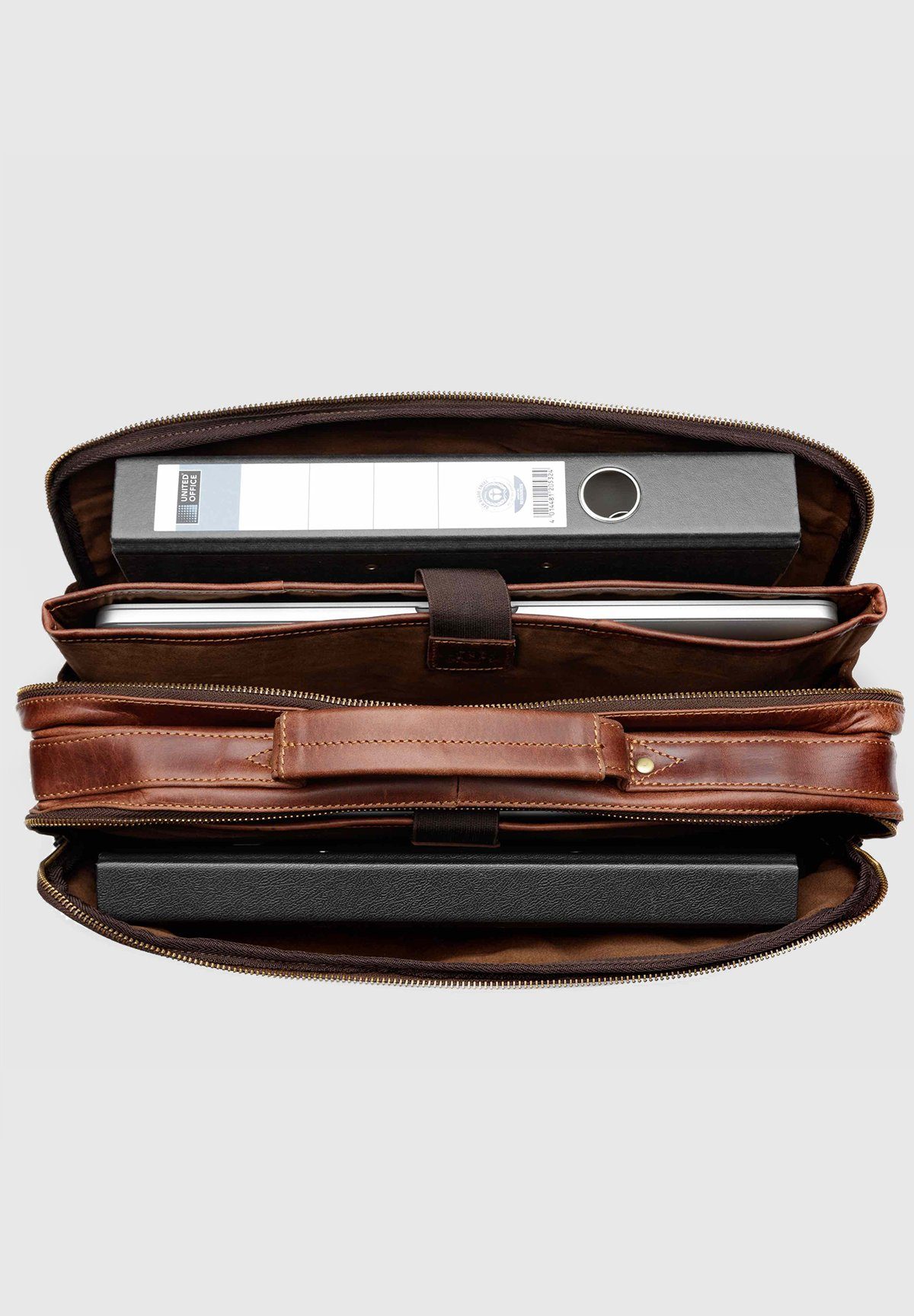SID & VAIN Laptoptasche Leder Businesstasche Unisex SIMON, Laptoptasche 15,4 Zoll, Aktentasche Echtleder Damen Herren braun