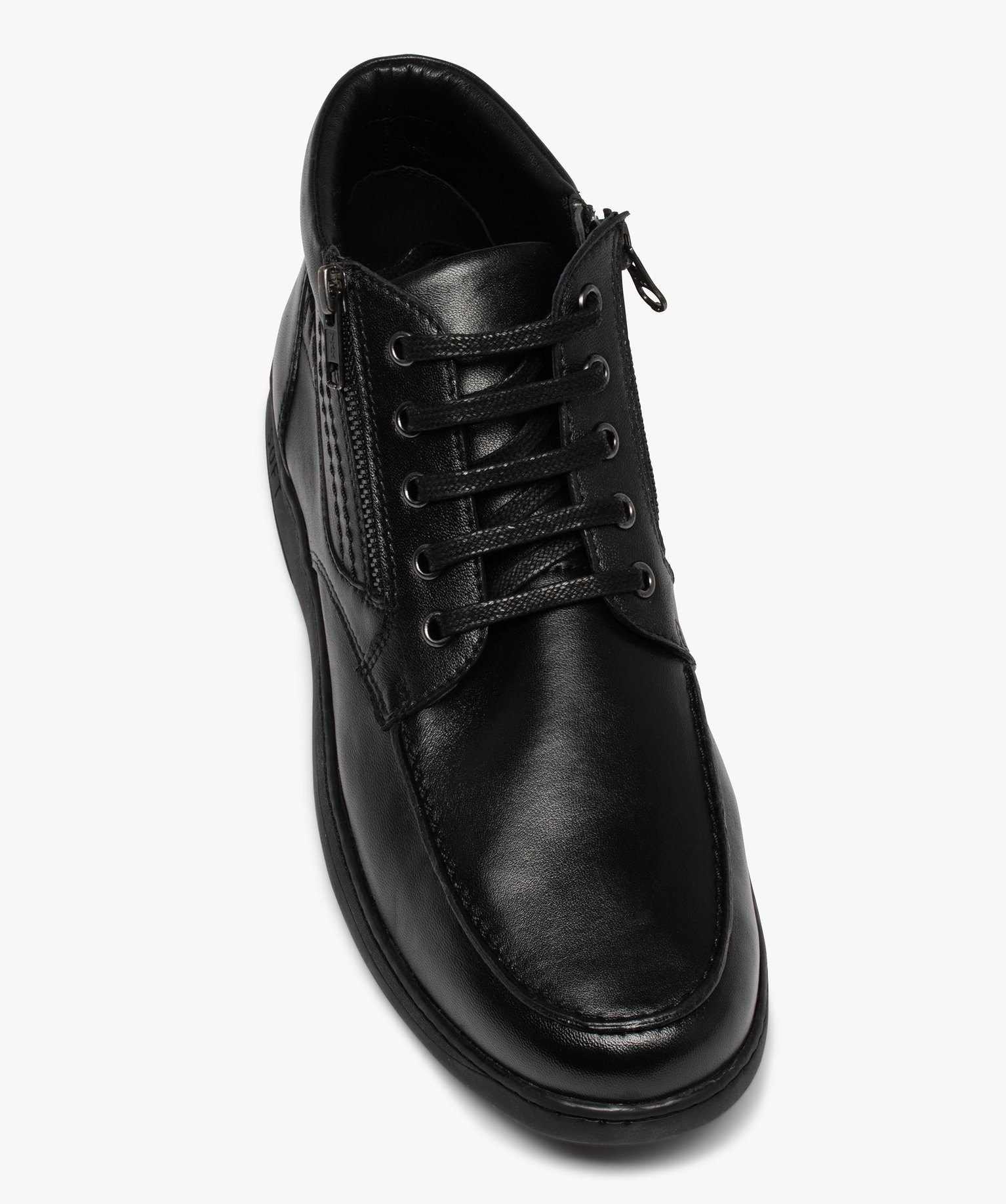 Boots homme confort dessus cuir uni à lacets noir | GEMO