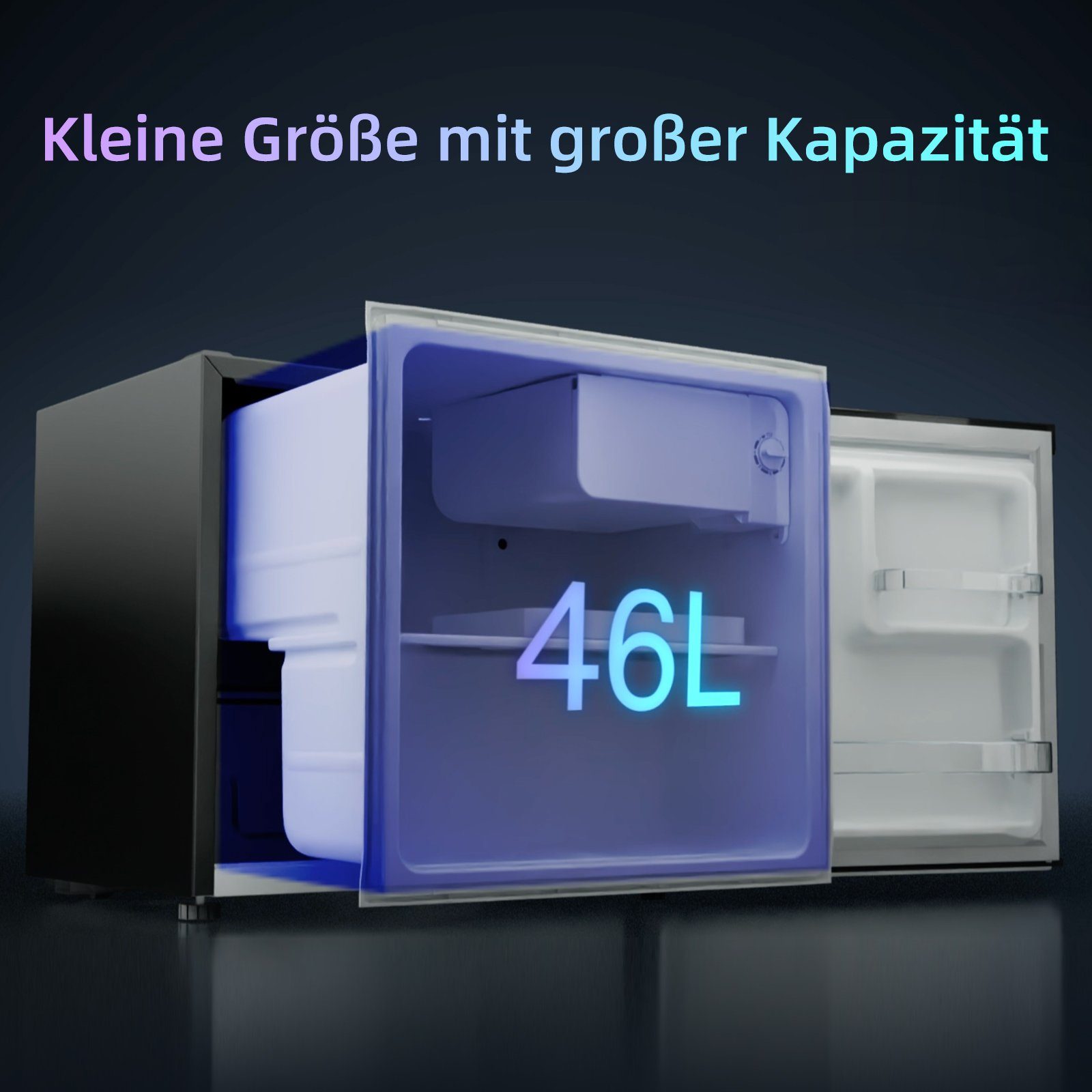 CHiQ Table Top Kühlschrank CSD46D4, 49.6 cm hoch, 47.4 cm breit, 46L,Mini Kühlschrank, 35dB,12 Jahre Garantie auf den Kompressor
