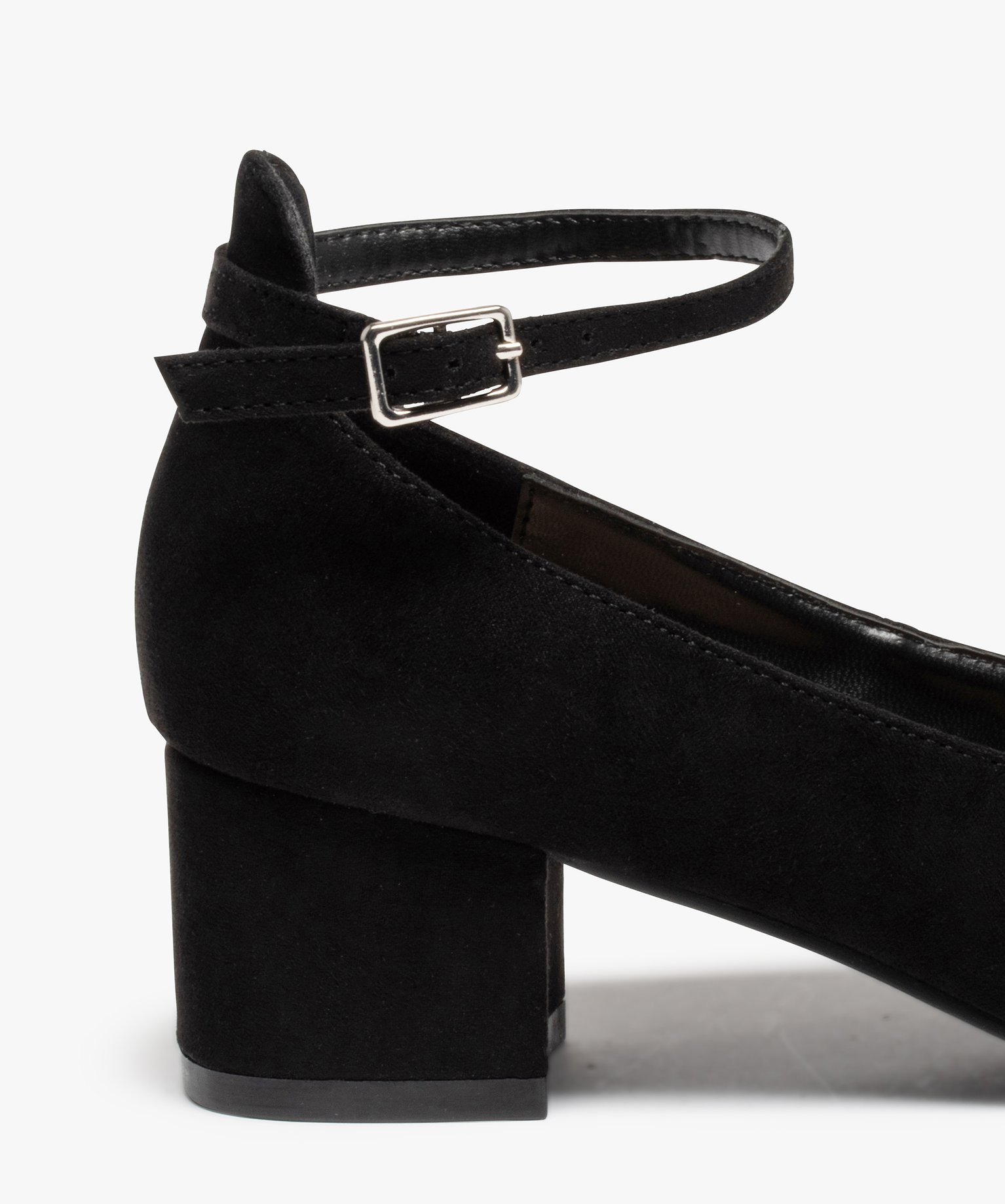 Escarpins femme à talon carré et fine bride dessus suédine noir | GEMO
