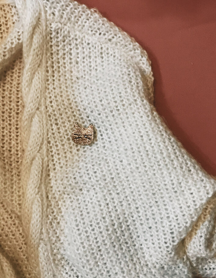 Broche chat or rose pailleté TENDRE CACTUS