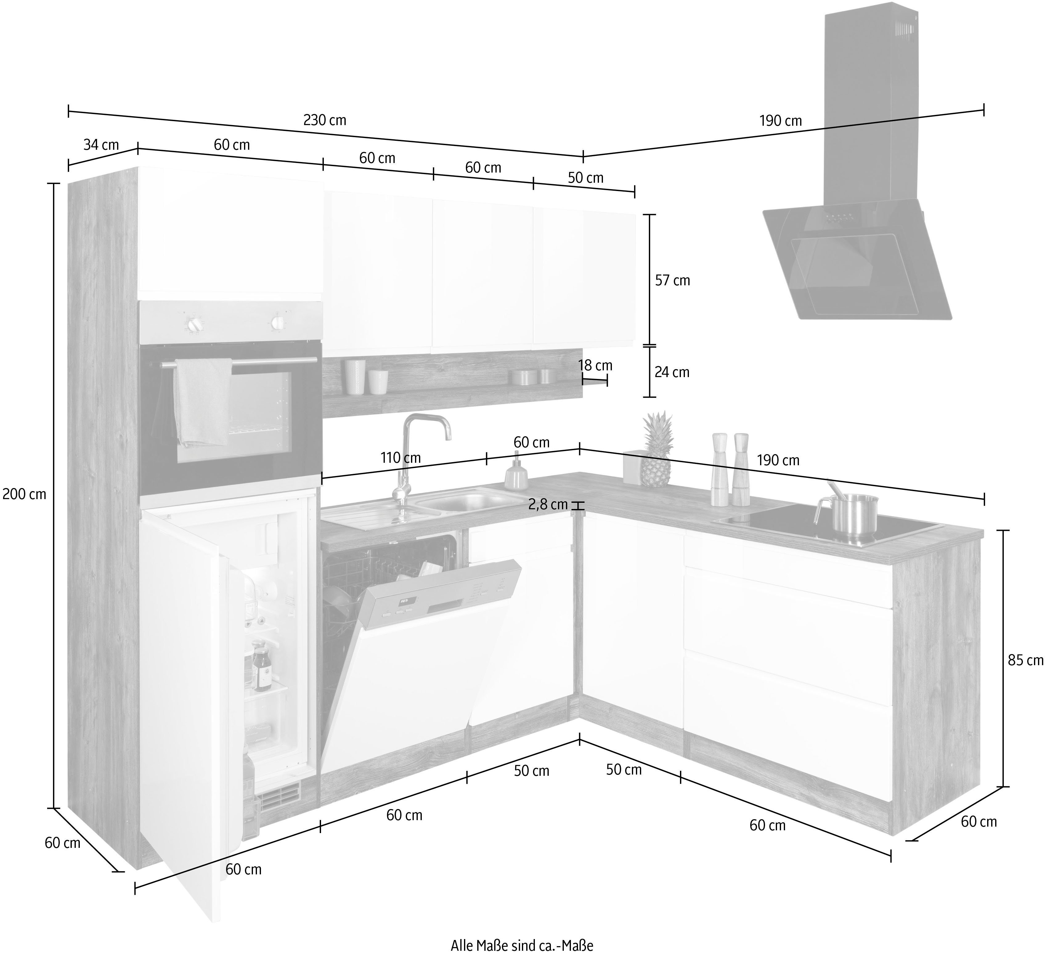 HELD MÖBEL Küche Virginia, Stellbreite 230/190 cm, wahlweise mit Induktion
