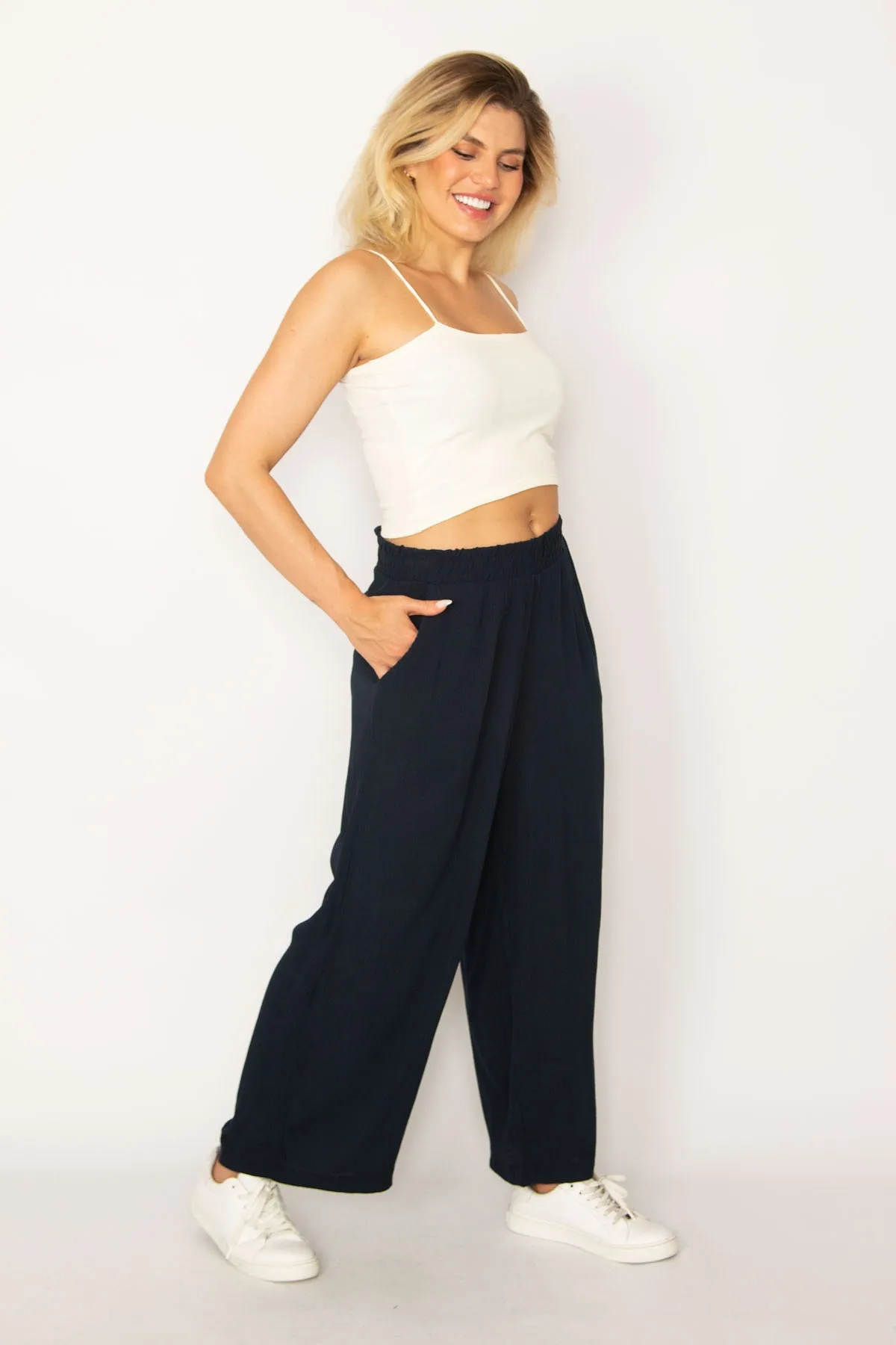 Şans  Damen-Hose aus gedrehtem, gewebtem Viskose-Gewebe, große Größe, mit elastischem Bund und Seitentaschen 65n34290