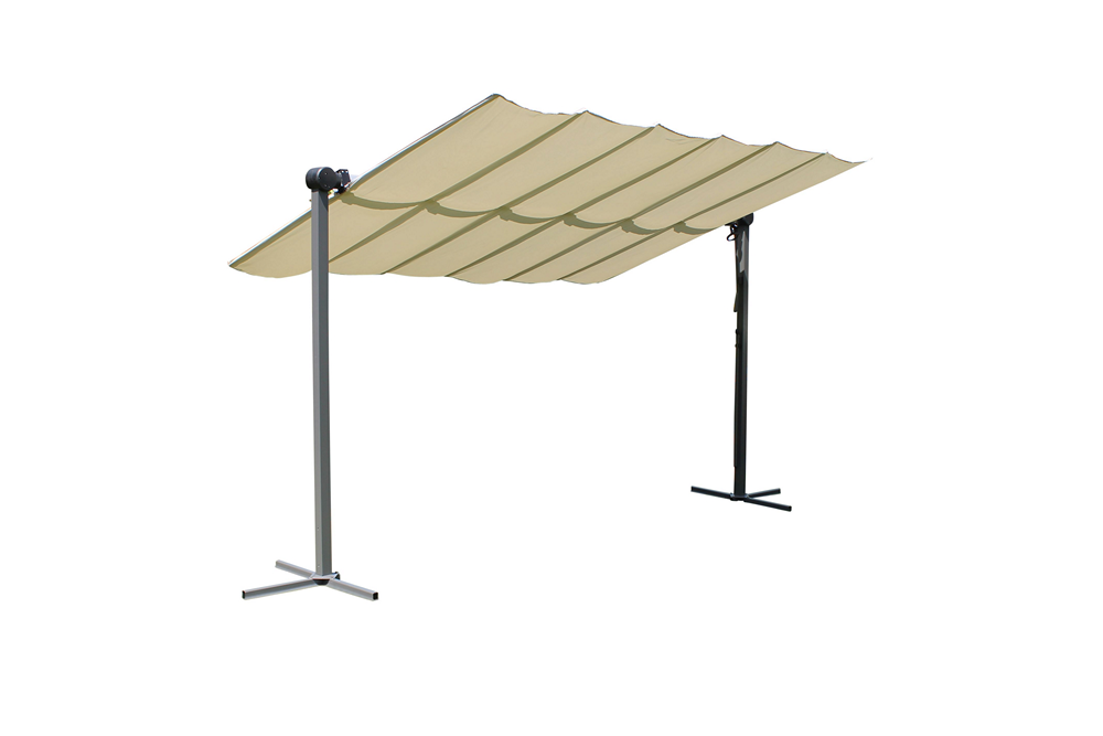 LECO Sonnendach Waved – faltbare Aluminium Terrassenüberdachung 4 x 2,5 m inkl. Schutzhülle, lichtgrau