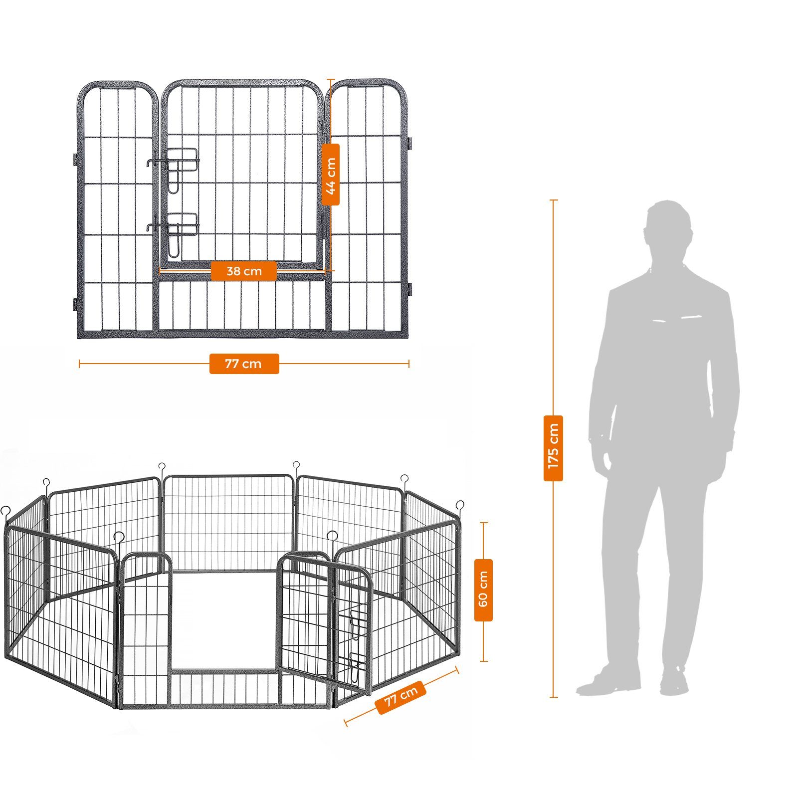 FEANDREA Hundekäfig, L/XL/XXL Welpenauslauf, 8 Platten DIY, Doppel-L-Schloss