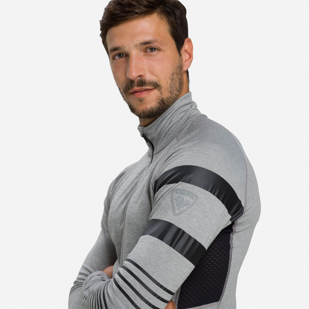 Herren-Baselayer-Oberteil Poursuite mit halbem Reißverschluss