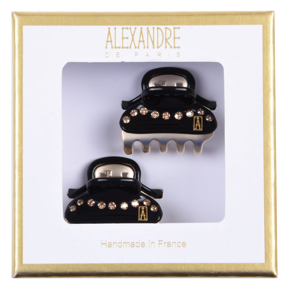 Alexandre de Paris Pince Vendôme Baby mit Straßreihe Schwarz/ Gold 2 Stk.