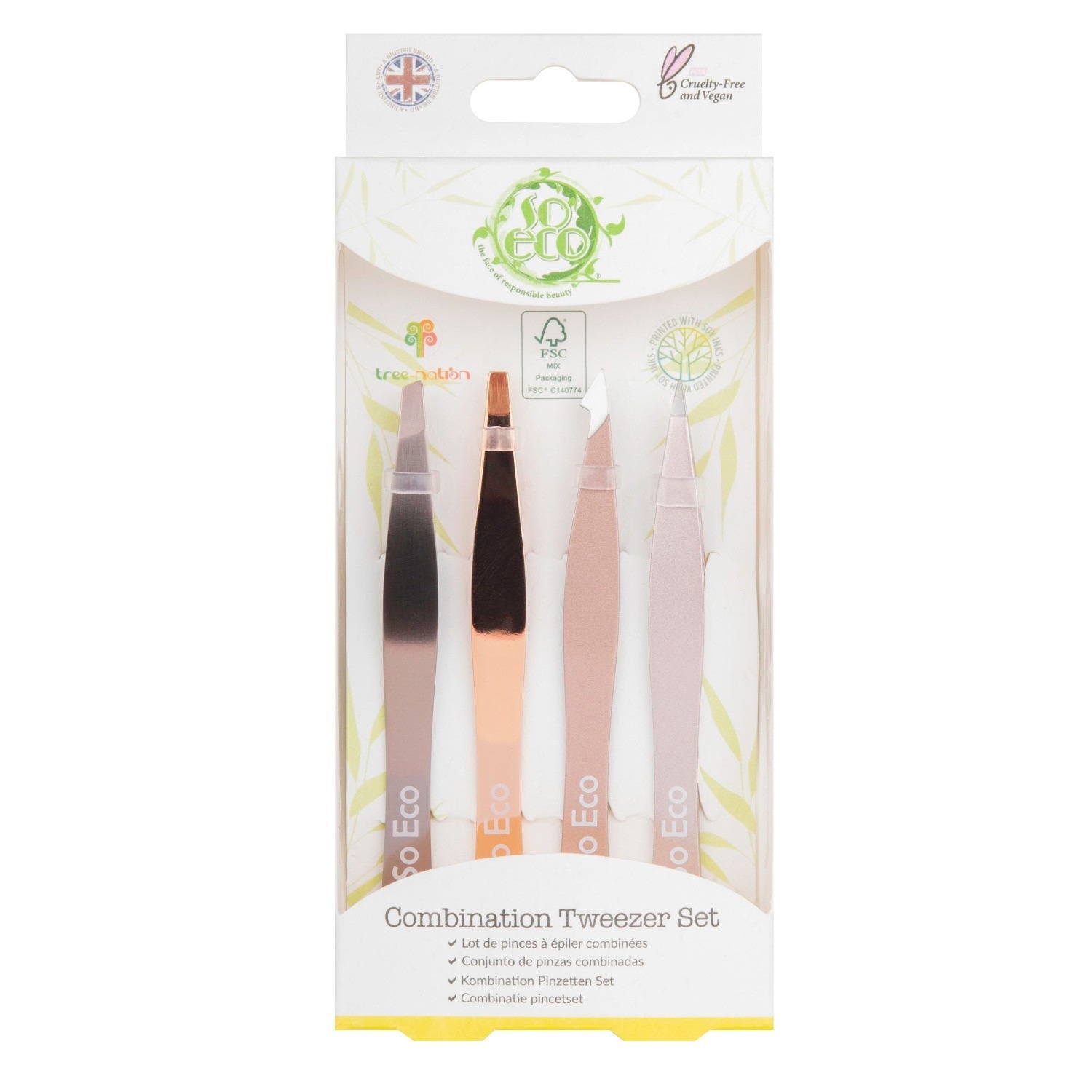 SoEco сет пинцета од 4 дела, ружичасто злато