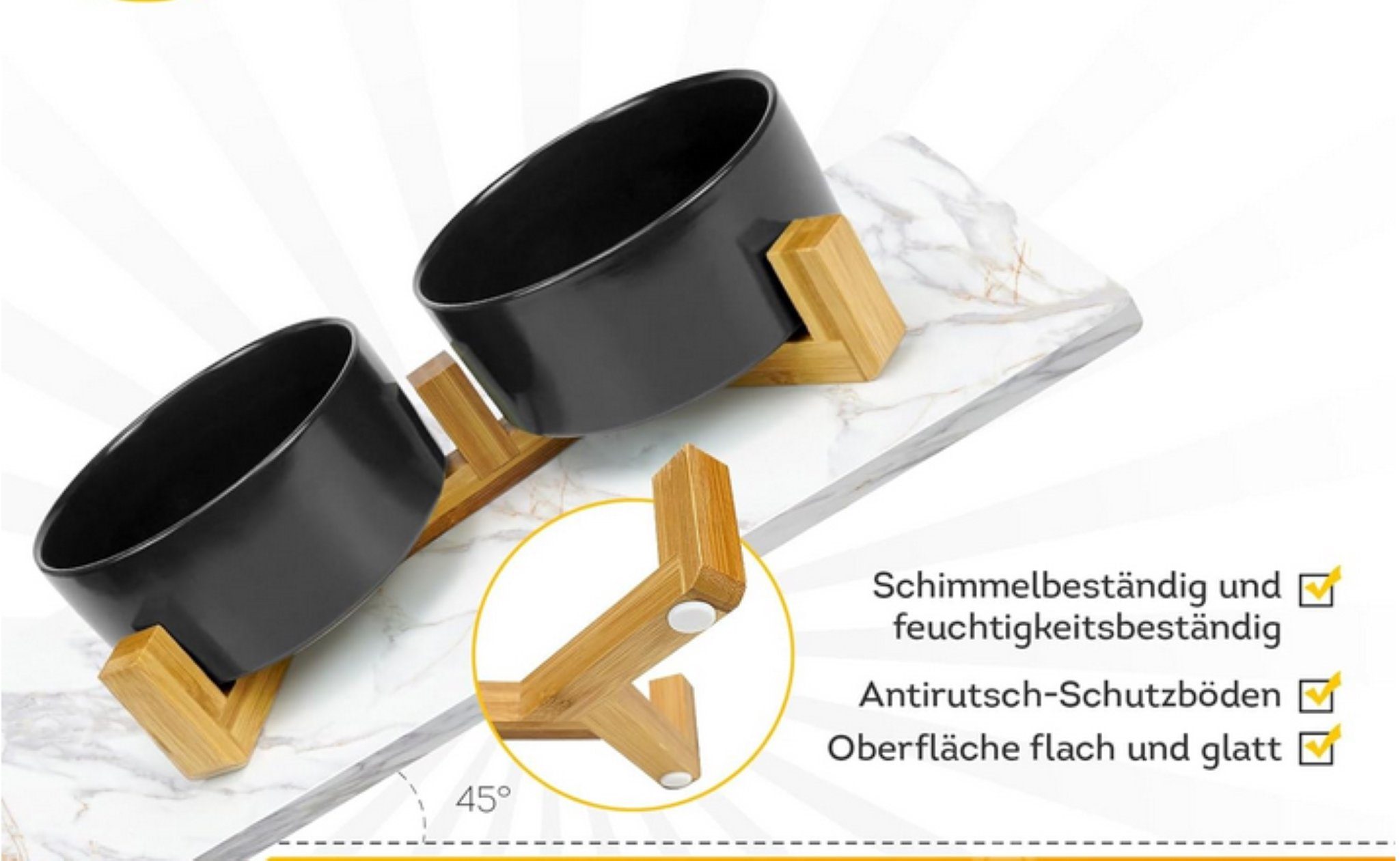 Bäll Futterstation Doppelnapf Keramik & Bambus für Hunde & Katzen, Lotus Effekt 800 ml, Keramik, langlebig, robust, umweltfreundlich, nachhaltig, biologisch abbaubar