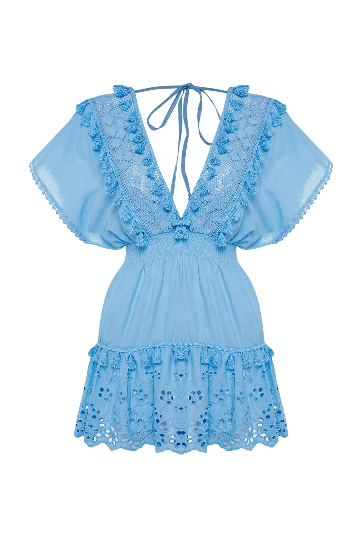 Trendyol Collection  Blaues Mini-Strandkleid aus 100 % Baumwolle mit gewebter Stickerei TBESS21EL1248
