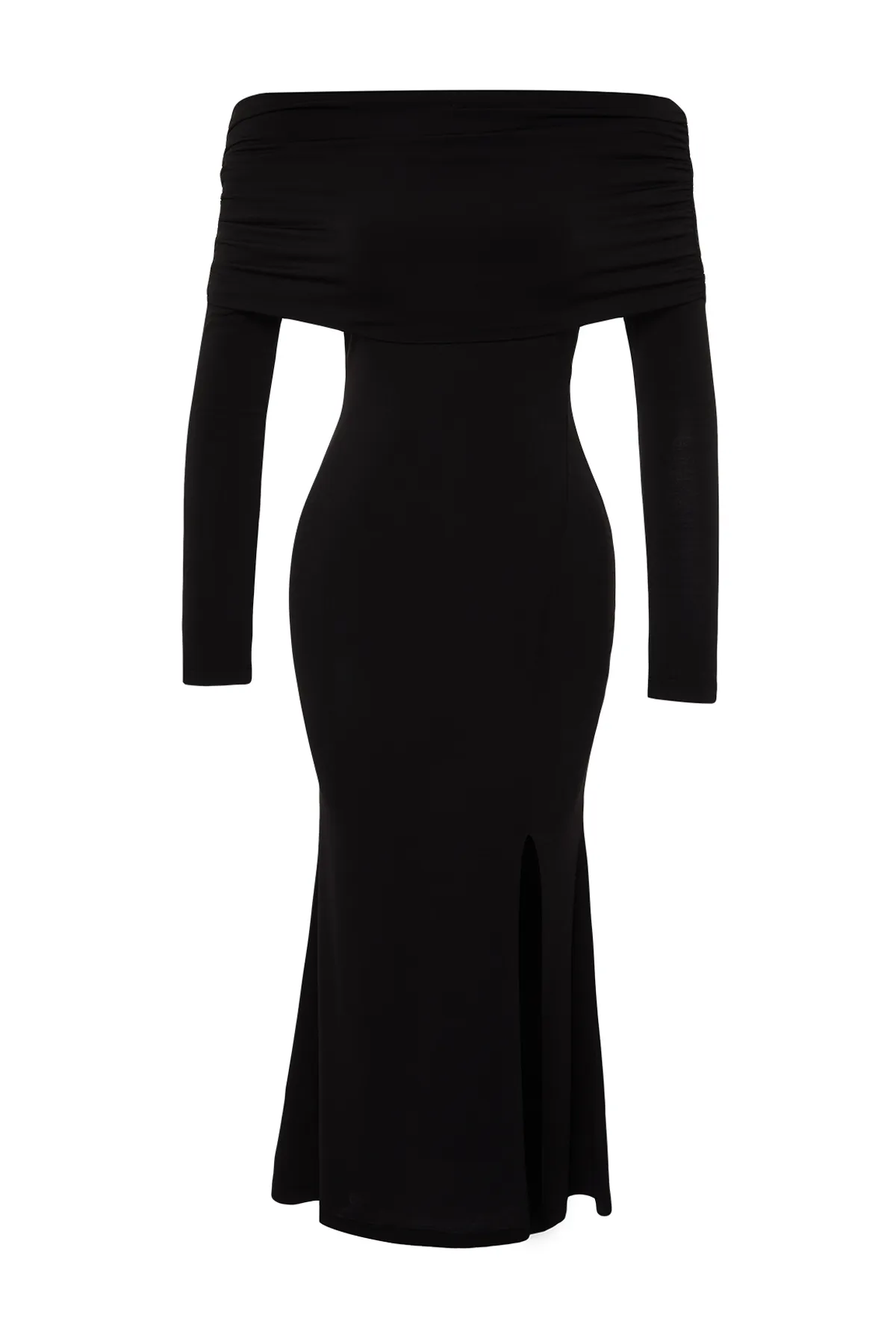Trendyol Collection  Schwarzes elegantes Abendkleid mit Carmenkragen TPRAW24EL00296
