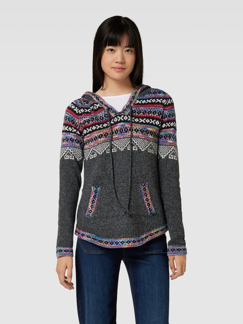 Norwegerpullover mit Kapuze in dunkelgrau