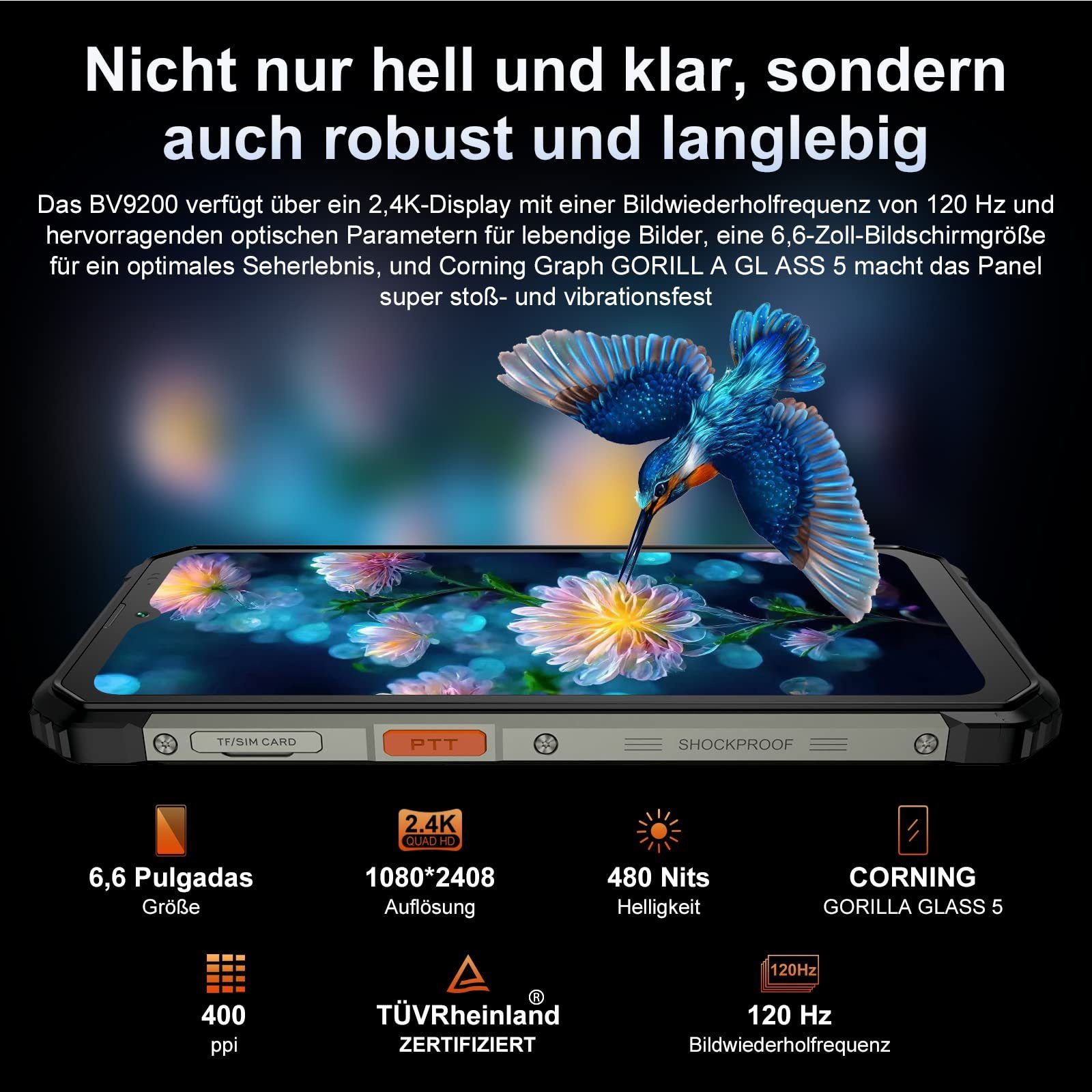 blackview BV9200 Smartphone (6,6 Zoll, 256 GB Speicherplatz, 50 MP Kamera, Outdoor)
