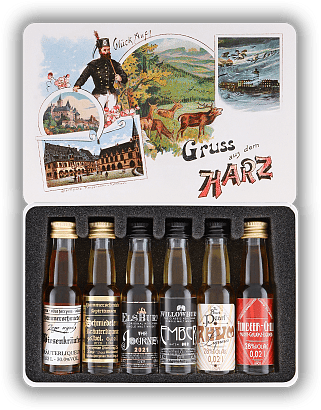 Hammerschmiede Mini Collection 6 - Gruss aus dem Harz 6 x 0,02 Liter Hammerschmiede Mini Collection 6 - Gruss aus dem Harz 6 x 0,02 Liter Gruss aus dem Harz im Retro Look. 0,12	 Liter - Vol 38,48%