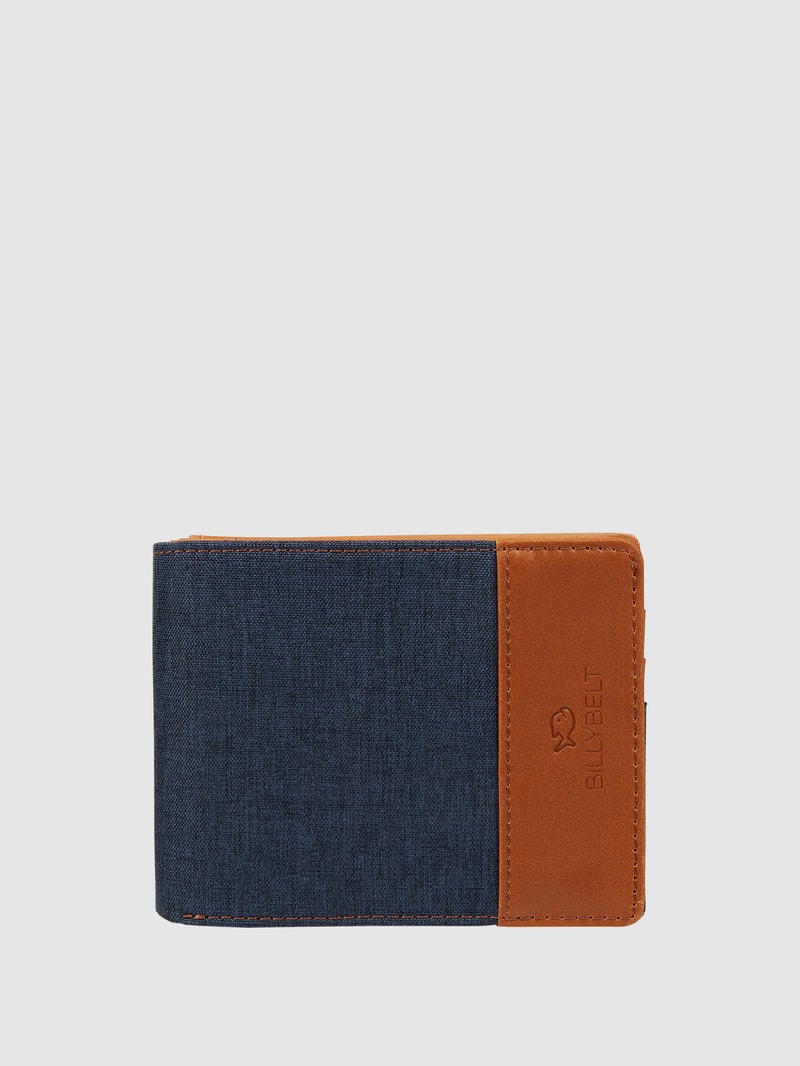 Portemonnaie aus Leder und Textil in blau