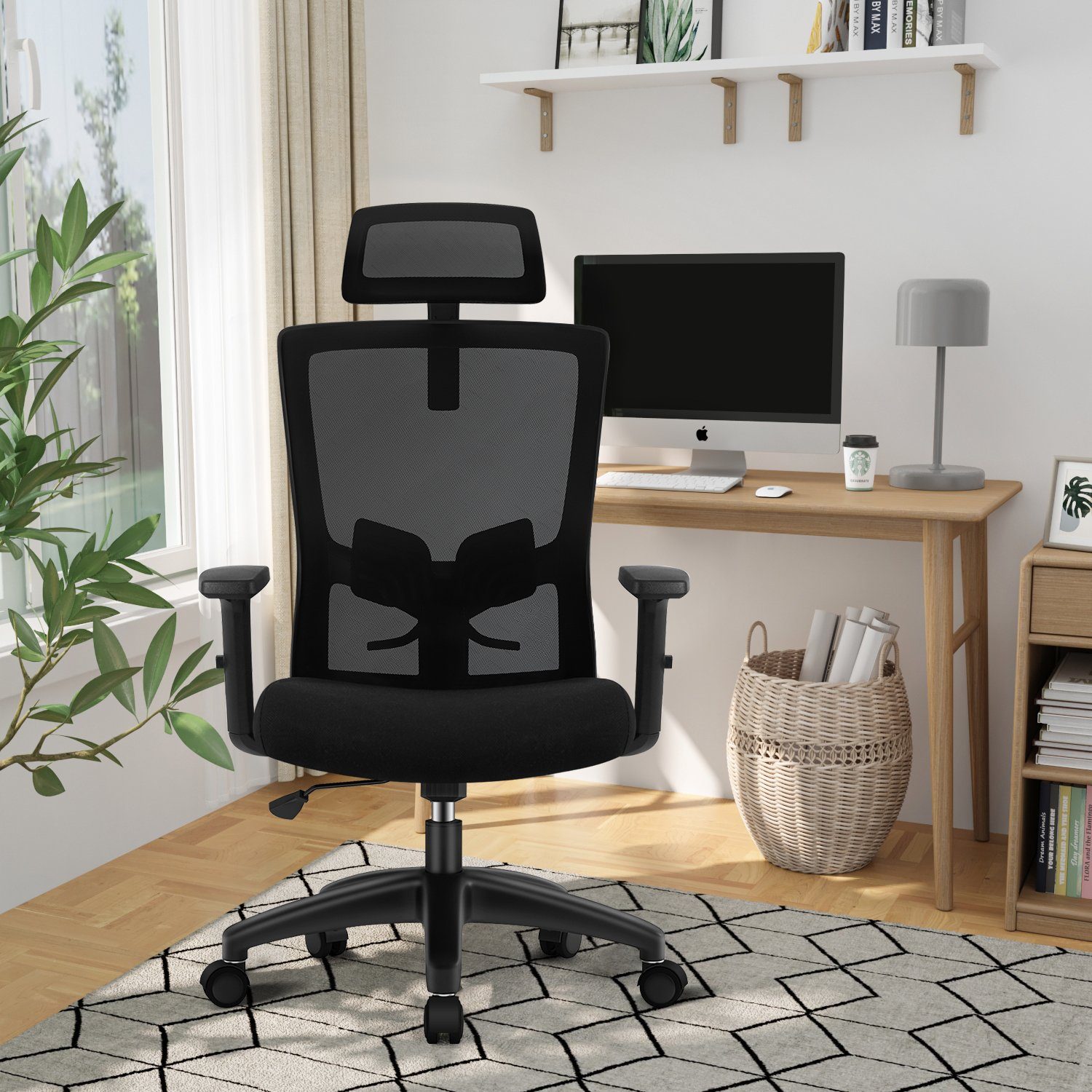 Daynee Bürostuhl Bürostuhl, Ergonomischer Schreibtischstuhl, Drehstuhl, Chefsessel (Packung, Verstellbare Armlehne,leise Rolle,Bis 155 kg belastbar, Atmungsaktiv,Sitzhöhe Einstellung), Wippfunktion 90°-135°, Verlängerte und Verbreiterte Rückenlehne,