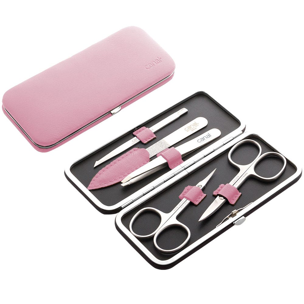 Canal Bügeletui aus Leder 5-teilig Rosa