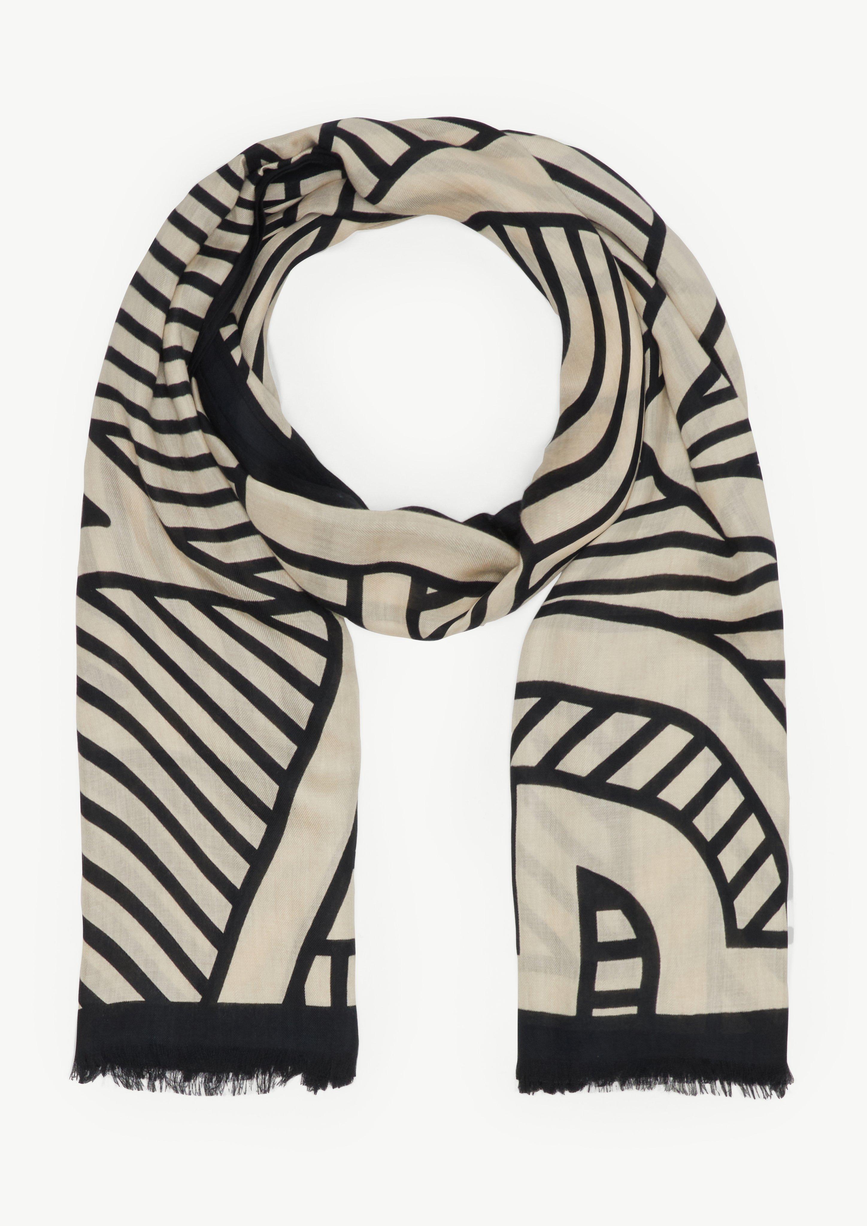 Gemusterter Fransenschal aus Modalmix - beige