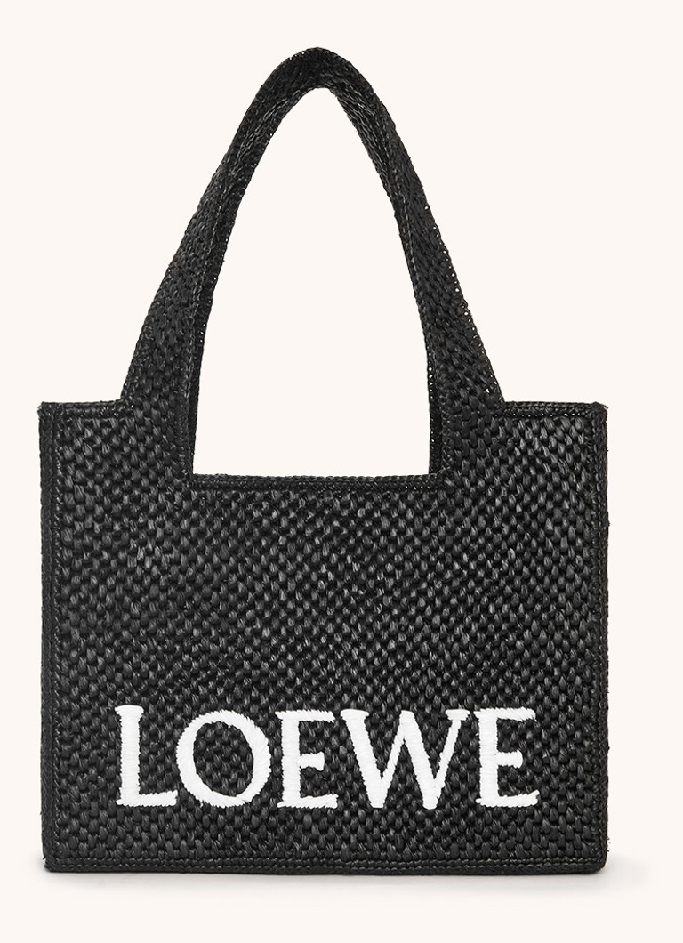 LOEWE Font Medium raffia shopper with detachable shoulder strap