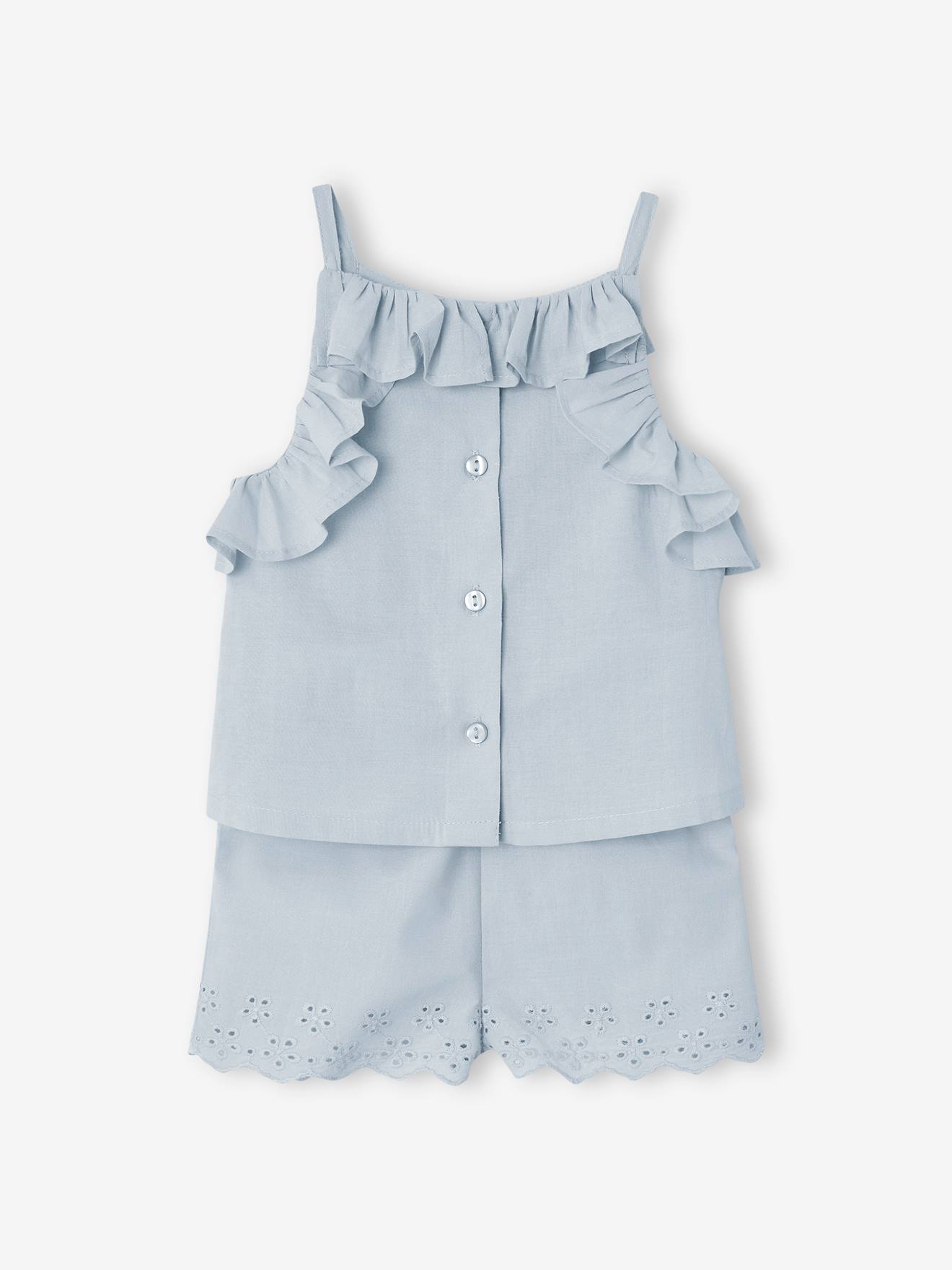 Vertbaudet Mädchen Baby-Set: Blusentop & Shorts - eisblau