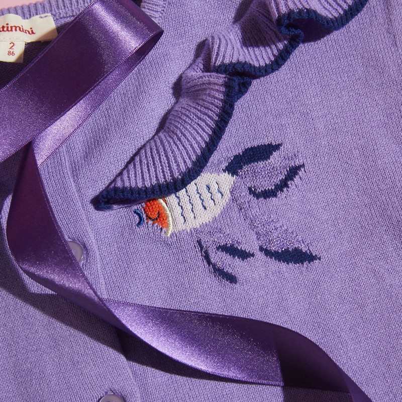 Cardigan bébé fille tricot brodé poissons violet Catimini