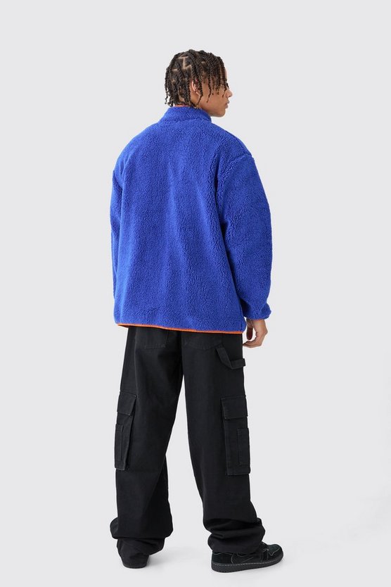 Oversize Kontrast Borg-Jacke
