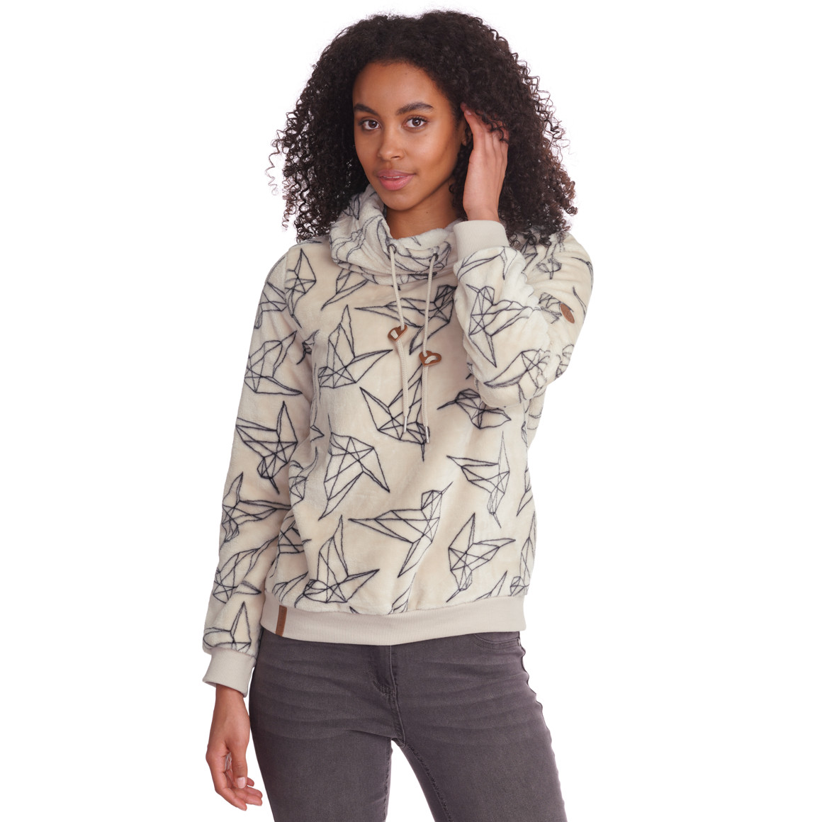 Damen Plüsch-Sweatshirt mit Schalkragen