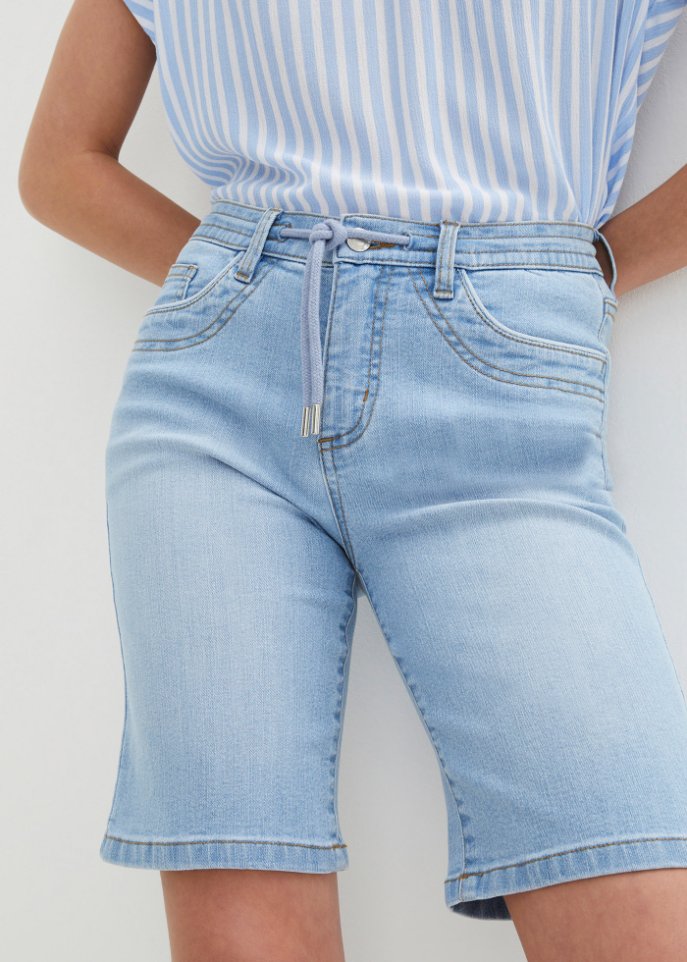 Komfort-Stretch-Jeans -Bermuda mit Bindeband