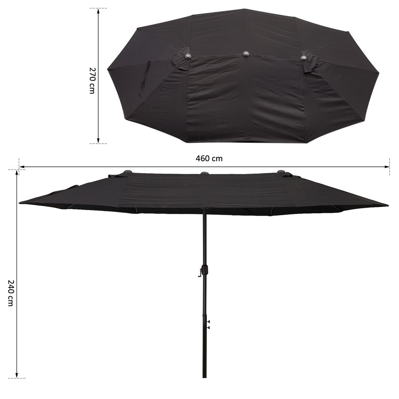 Outsunny Doppelsonnenschirm Gartenschirm Marktschirm mit Handkurbel 460 x 270 cm