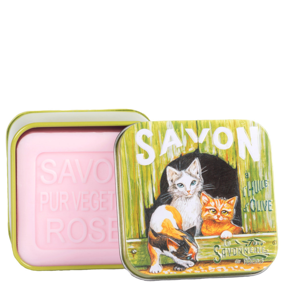 La savonnerie de nyons Savon 100g Rose et Boîte Métal Chats etChatons Savon