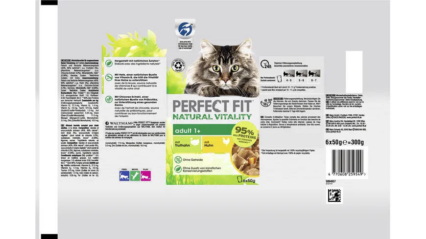 Perfect Fit™ Katze Natural Vitality Adult 1+ mit Truthahn und mit Huhn 300 g