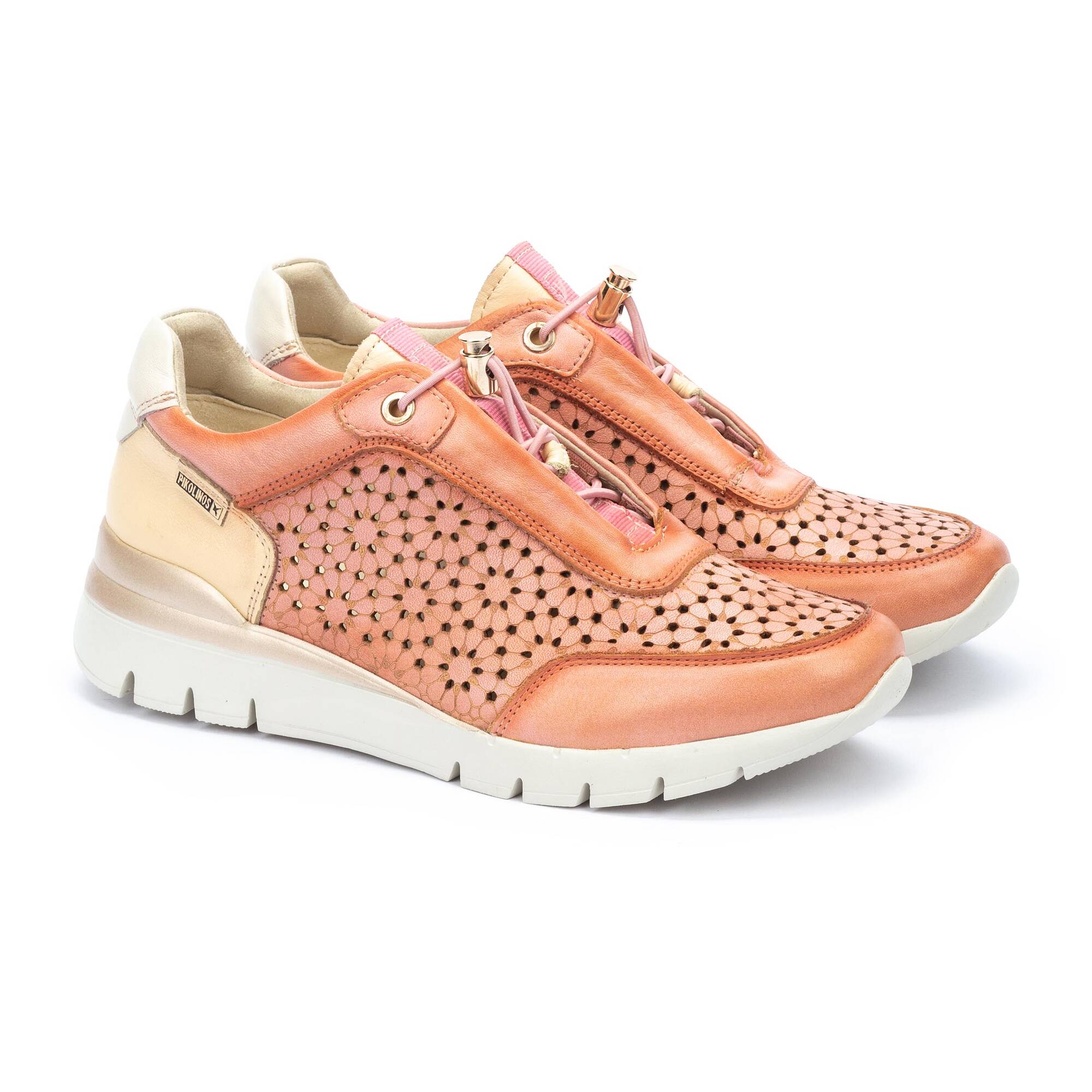 Damskie trampki ze skórzanymi detalami - PEACH