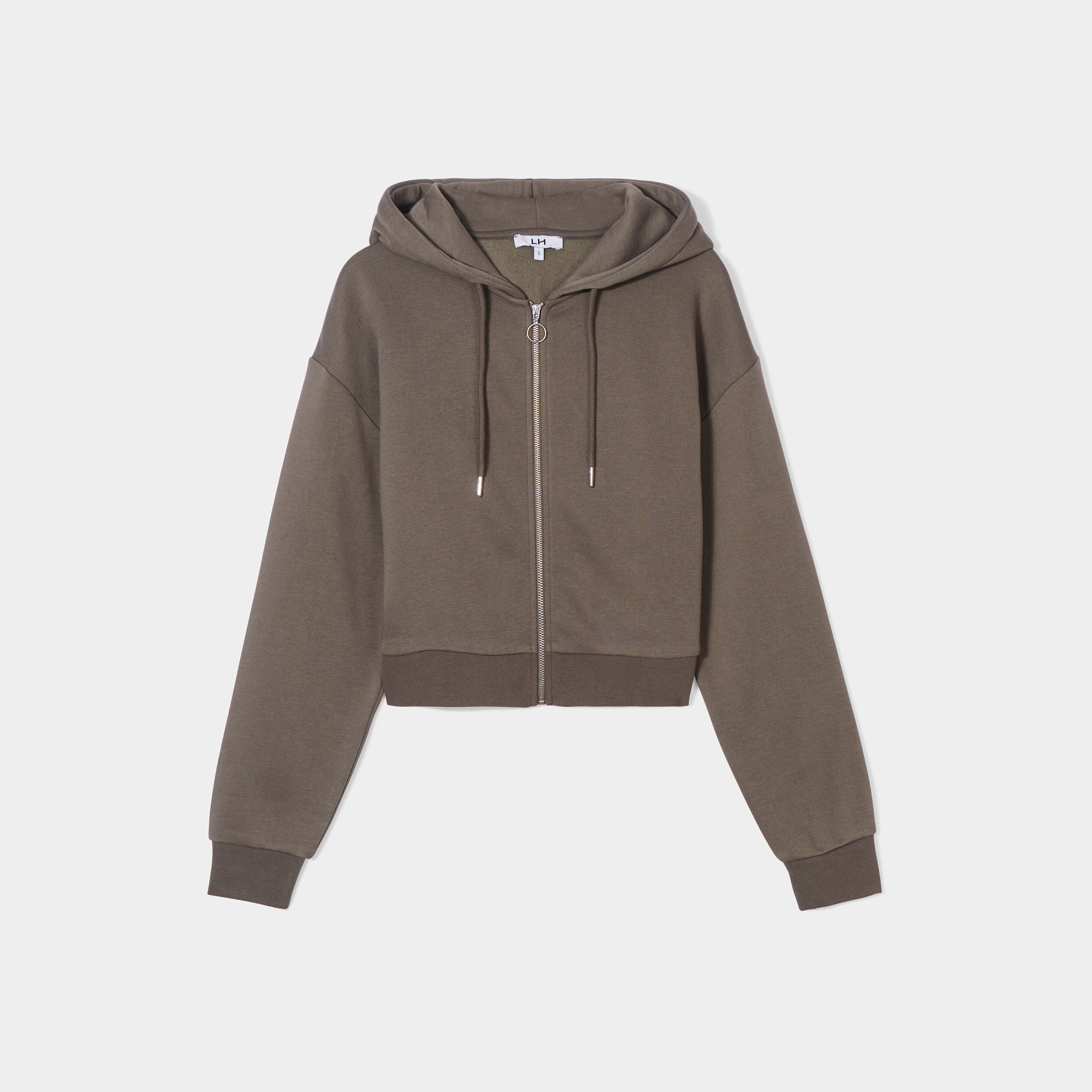 Sweat zippé à capuche court vert kaki femme | La Halle