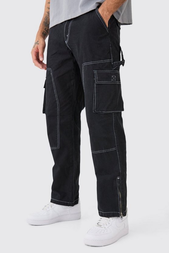 Lockere Hose mit Reißverschluss und Kontrast-Naht