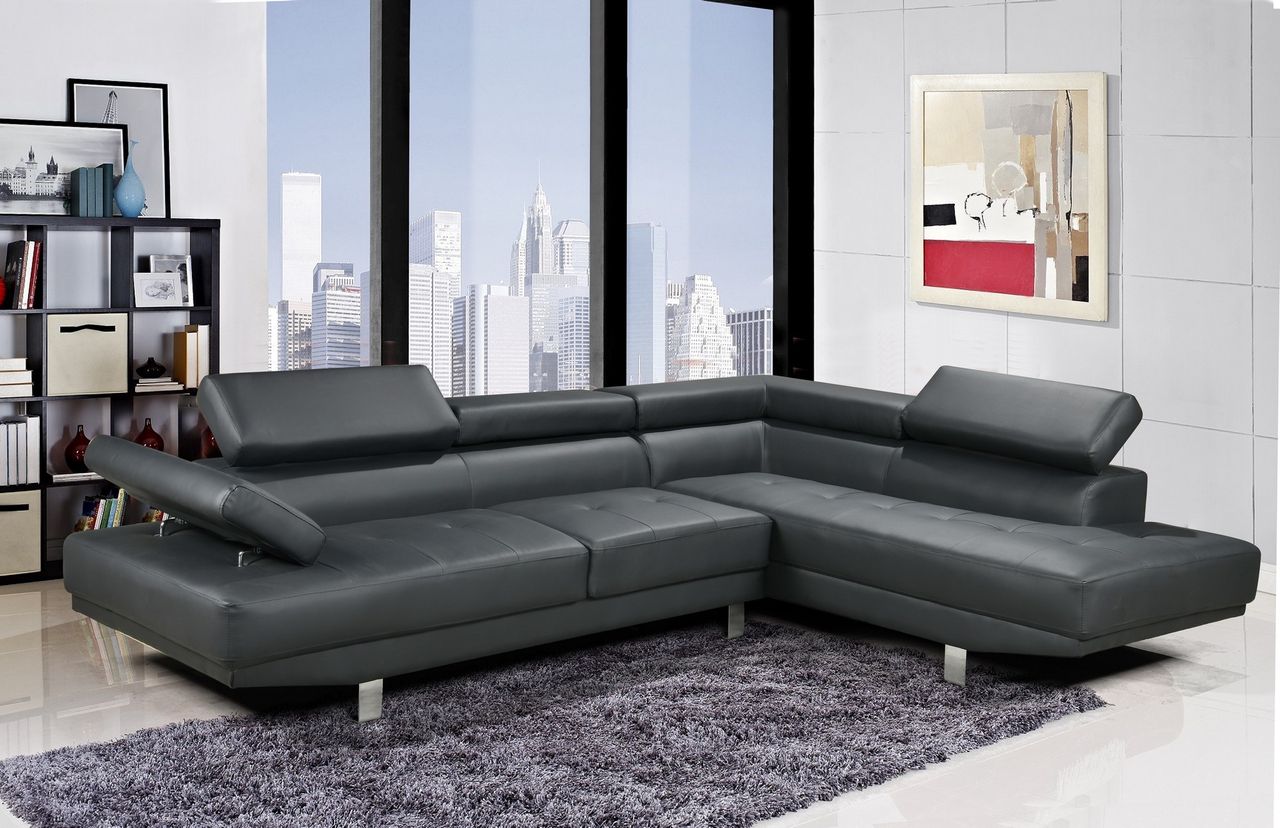 Happy Home Happy Home Ecksofa mit verstellbare Kopf- und Arm-Funktionen HSP108-DGR dunkelgrau Lederoptik