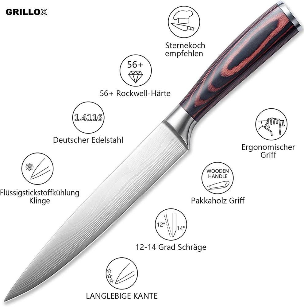 MAVURA Fleischmesser GRILLOX Fleischmesser Tranchiermesser Profi Chefmesser 20cm Küchenmesser Metzgermesser Kochmesser Edelstahl Scharf Pakka Holz im Damast Look