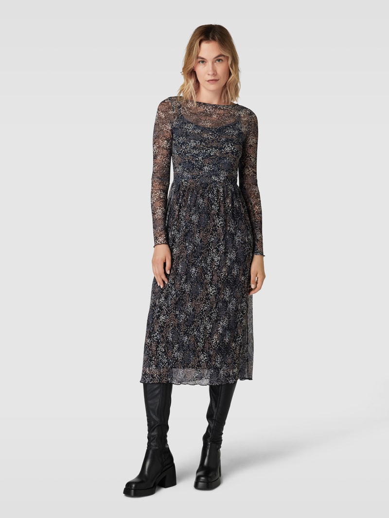 Midikleid aus Viskose mit Allover-Muster in schwarz