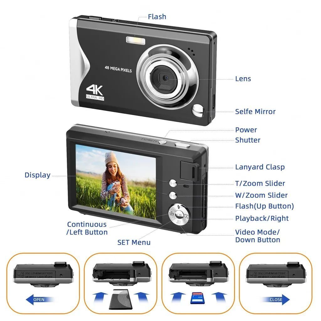 Fine Life Pro 4K-Aufruf 48 Mio. Pixel Vollformat-Digitalkamera (48 MP, Karte-Kamera mit beiden Kamerafunktionen, 48 MP)