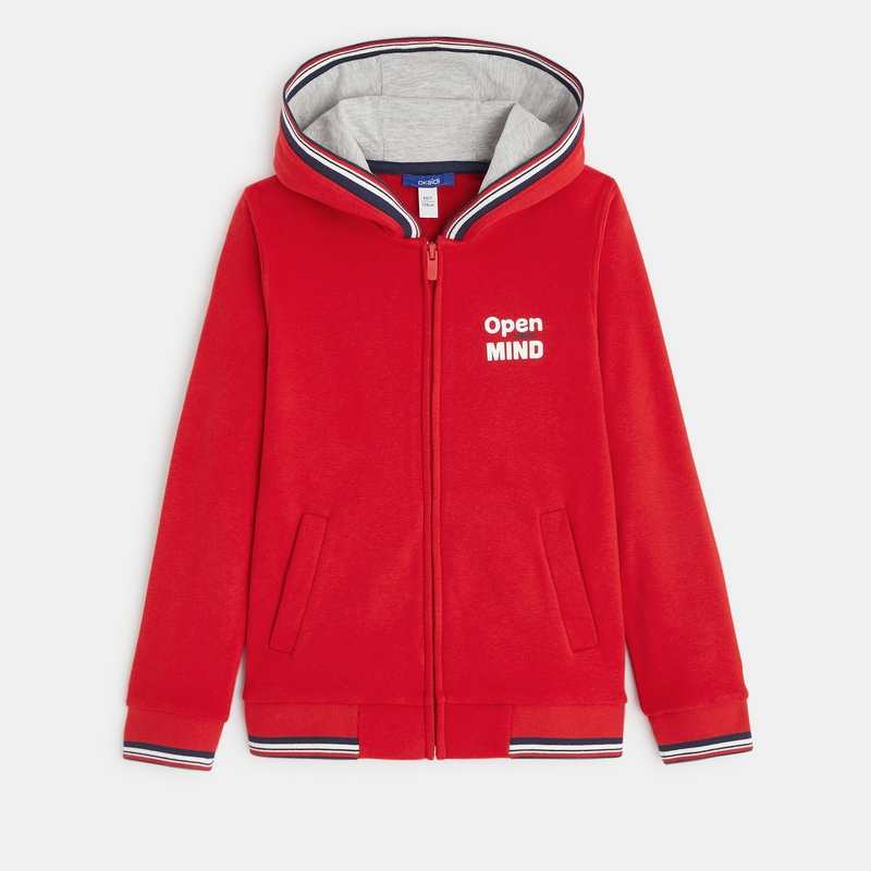Sweat-shirt à capuche open mind rouge garçon
