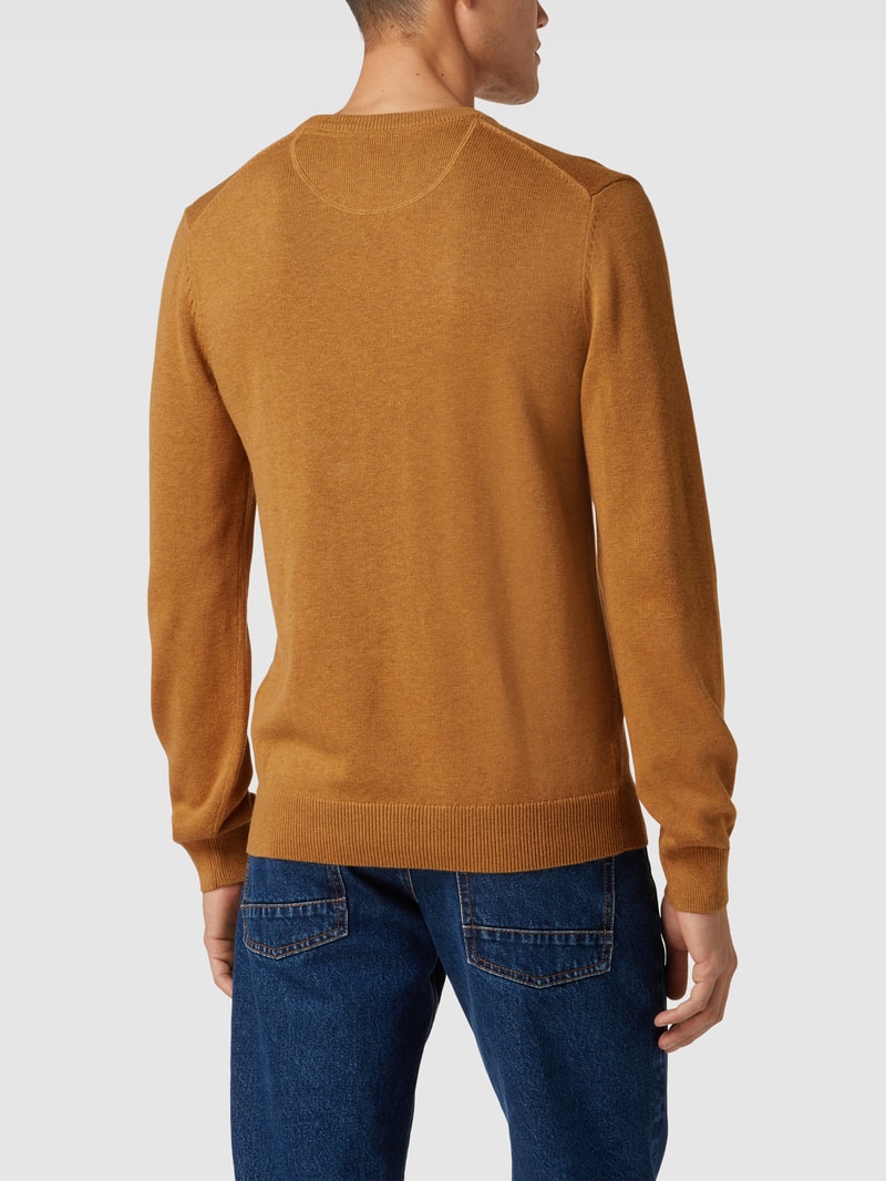 Strickpullover mit Rundhalsausschnitt in dunkelgelb meliert