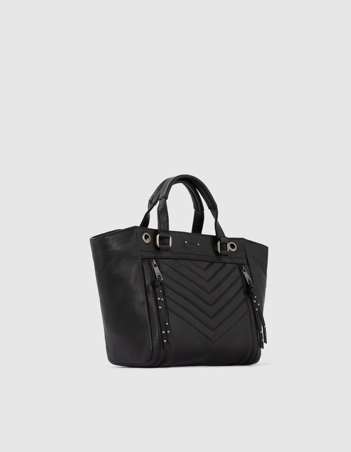 Sac cabas cuir noir LE 1440 MEDIUM NOIR matelassage chevrons femme