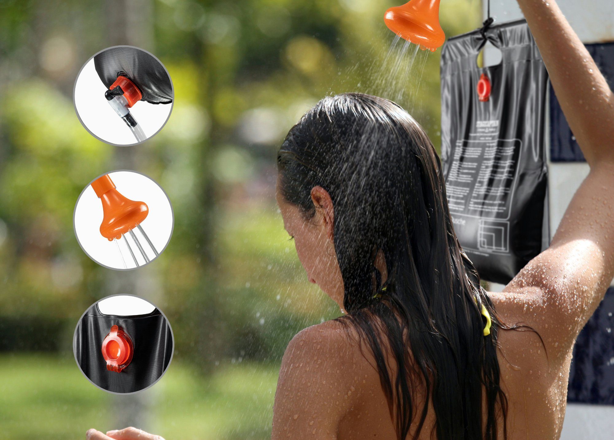 Stagecaptain Solardusche MD-20 BL Mobildusche mit 20 Liter Volumen (Campingdusche Set, 2 St., Inkl. Netzbeutel und Aufhängevorrichtung), Reisedusche Solar mit Duschkopf